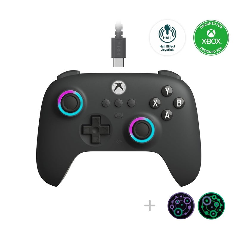 8Bitdo أحدث عصي التحكم بتأثير هول/زر الزناد السلكي مع إضاءة RGB وحلقة نارية، مقبس صوت 3.5 مم لجهاز Xbox Series X|S، Xbox One، ويندوز 10/11 - مرخص رسميًا (رمادي داكن) - Image 1